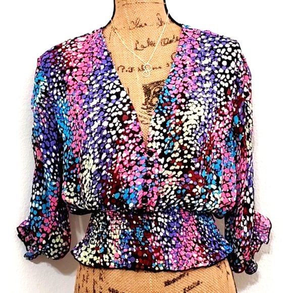 Poetry Tops - Poetry Clothing static vibrant multicolor watercolor print elasticized waist Lrg